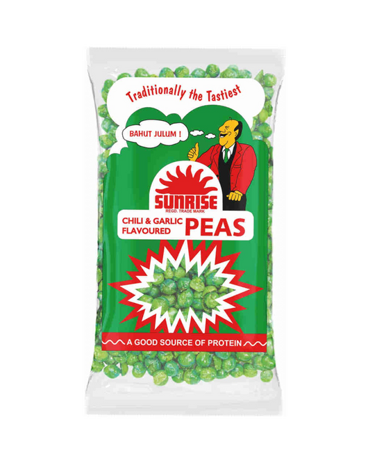 Fiji Store EU Sunrise chilli and garlic flavoured roasted green peas in a 100g snack packet.